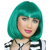 cheap Carnival Wigs-Blue Bob Wig With Bangs 12 Inch Royal Blue Wig Short Synthetic Fiber Bob Wigs for Women Short Bob Wigs and Halloween Cosplay Bob Wig