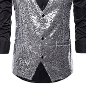 economico Costumi da Palco-Gilet classico da uomo in paillettes vestibilità su misura scollo a V monopetto a tre bottoni argento nero borgogna