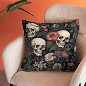 economico Camera di Halloween-federa per cuscino bifacciale 1 pz. federa per cuscino quadrato decorativo morbido con fiore di scheletro per camera da letto, soggiorno, divano, sedia, decorazioni