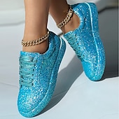 economico Sneakers da donna-sneakers da donna con plateau e glitter argento - scarpe casual con lacci scintillanti per feste e street style