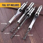 cheap Drill Bit Set-Square Hole Drill Bits for Wood, Woodworking Hole Saw Mortising Chisel Drill Bits1/4 inch, 5/16 inch, 3/8 inch, 1/2 inch