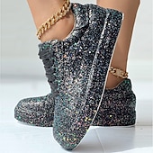 economico Sneakers da donna-sneakers da donna con plateau e glitter argento - scarpe casual con lacci scintillanti per feste e street style