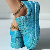 economico Sneakers da donna-sneakers da donna con plateau e glitter argento - scarpe casual con lacci scintillanti per feste e street style