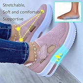 cheap Women's Sneakers-Women's Blue and Pink Breathable Mesh Slip-On Wedge Sneakers with Air Cushion Sole - Perfect for Casual Walks and Everyday Wear