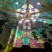 cheap Projector Lamp&amp;Laser Projector-Wooden Bohemian Floor Lamp, USB Charging Hollow Geometric Colorful Lamp Retro Bohemian Light Lamp, LED Colorful Diamond Shaped Lights 3D Projection Night Lamp Desk Lamp Home Decor