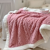 baratos Cobertores de cama-cobertor jacquard de caxemira de carneiro de camada dupla espessa de cor sólida cobertor de cochilo de escritório cobertor de sofá mais quente cobertores super macios