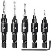 economico Strumenti manuali-Set di 5 punte per trapano svasatore per la lavorazione del legno, con codolo esagonale da 1/4 &quot;per la lavorazione del legno fai da te con una chiave a L # 5 # 6 # 8 # 10 # 12