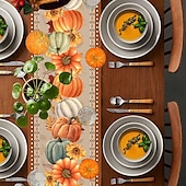 cheap Table Runners-Pumpkin Table Runner Halloween Fall Burlap Tablerunner Farmhouse Indoor Table Autumn Decoration Table Flag Decor For Dining Weddig Party Holiday
