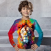 billiga Pojkens 3D-djur-Pojkar 3D Grafisk Djur Tiger T-shirt Långärmad 3D-tryck Sommar Vår Höst Sport Mode Streetwear Barn 3-12 år Utomhus Ledigt Dagligen Normal