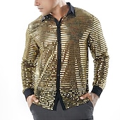 economico Cime-Retrò Vintage Anni &#039;70 Disco Cosplay Paillettes Tinta unita Per uomo Costume di Carnevale Halloween Carnevale Mascherata Performance Festa / Sera Palcoscenico Adulti Camicia Estate Primavera