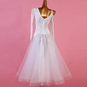 cheap Ballroom Dancewear-Ballroom Dance Dress Appliques Crystals / Rhinestones Women&#039;s Performance Long Sleeve Chinlon Organza
