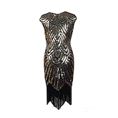 levne Party šaty-Dámské Flitry Třásně Flitrové šaty Midi šaty Elegantní Geometrický Výstřih ke krku Krátký rukáv Párty Dovolená Jaro Podzim Stříbrná Černá