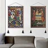 tanie zabytkowe gobeliny-zestaw 2 sztuk w stylu vintage średniowieczny tkany gobelin ścienny dekoracja koc kurtyna wisząca sypialnia dekoracja salonu nordycka bawełniana lniana frędzel 14 &quot;x 20&quot;