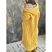 cheap Sweater Jackets-Women&#039;s Cardigan Sweater Stylish Casual Soft Solid Color Cable Hooded Pocket Hooded Long Sleeve Long Tops Knit Outdoor Daily Going out Black Yellow Fall Winter