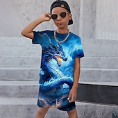 cheap Boy&#039;s 3D Animals-Boys 3D Graphic Animal Dragon T-shirt &amp; Shorts T-shirt Set Clothing Set Short Sleeve 3D prints Summer Spring Active Sports Fashion Kids 3-13 Years Outdoor Vacation Street Regular Fit