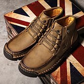 abordables Baskets-bottines en cuir vintage pour hommes – chaussures d&#039;extérieur décontractées à lacets avec semelle antidérapante durable