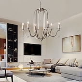 economico Lampadari-lampadario per sala da pranzo stile candela 6/9/12 teste moderna illuminazione a sospensione in fattoria, lampada a sospensione a soffitto a candela spazzolata a 9 luci per soggiorno camera da letto