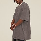 billige grunnleggende t-skjorter-Herre 100% bomullssyre-vaskeskjorte Oversized skjorte Kortermet Crew-hals Vår sommer عادي Mote Designer Fritid Sport &amp; Utendørs Daglig Gateklær Svart Rosa Grønn Topp T-skjorte for menn