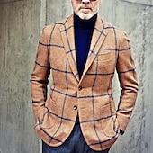billiga Herrars klassiska kavajer-Herr Kavajjacka Företag Kvällsfest Dagliga kläder Ficka Höst Vinter Polyester Rutig Artistisk Stil Varm Enkelknäppt med Två Knapphål Blazer Svart Brun Grön