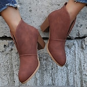 cheap Ankle Boots-Women&#039;s Black Ankle Boots – Trendy V-Cut Slip-On Booties with Chunky Block Heels for Casual &amp; Fall Outfits