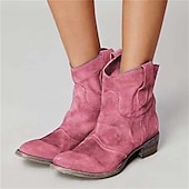 abordables Bottines-bottines western en faux daim marron pour femmes – bottes de cowboy à talon bas de style vintage pour tenues décontractées