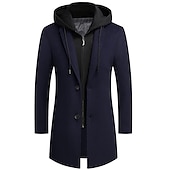 billiga Trenchcoat för män-Herr Vinterkappa Yllekappa Rock Trenchcoat Utomhus Dagliga kläder Höst vinter Polyester Vindtät jacka Ytterkläder Kläder Mode Streetwear Slät Huva Enkelknäppt med Ett Knapphål