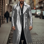 billiga Trenchcoat för män-Herr Imitationsläderjacka Övergångsjacka Utekväll Vår &amp; Höst Imitationsläder Vindtät jacka Ytterkläder Kläder Ensfärgat Kavajslag Dubbelknäppt