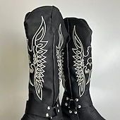 levne Cowboy &amp; Western Boots-pánské černé westernové kovbojské boty – vyšívaný design s popruhem a kovovými cvočky, ideální pro rodeo, ranč a běžné nošení