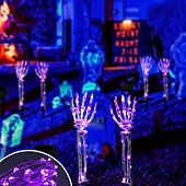 billige Halloween rekvisittbelysning-3-pakning realistisk utseende skjelettstaker kirkegård hage plen staker halloween skjelett lys opp halloween dekorasjoner skjelett hender hode gårdsstake med lysstrenger for hage varm hvit / lilla