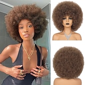 economico Parrucche di Carnevale-capelli afro colore bianco parrucche per donne nere parrucca glueless wear and go parrucca resistente al calore anni &#039;70 parrucca afro sintetica per costume da festa e cosplay parrucche di halloween