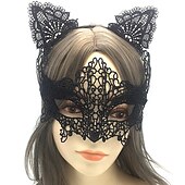 economico Maschera di Halloween &amp; Accessori-maschera mascherata in pizzo per donna, maschera mascherata nera per donna maschera per gatti fascia per orecchie di gatto con girocollo a cuore