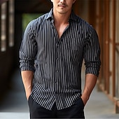 Men's Shirt Linen Shirt Cotton Linen Shirt Summer Shirt Beach Shirt Button Up Shirt Stripes Vacation Casual Black Long Sleeve Band Collar Spring & Summer Clothing Apparel3