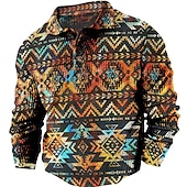 economico Polo vintage da uomo-Per uomo Tribale Magliette Polo a Nido d&#039;Ape Maglia da golf Manica Lunga Magliette polo Camicie con Colletto Vintage Casual Abbigliamento da vacanza Abiti da festa Bottoni Stampa 3D Autunno &amp; Inverno