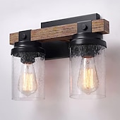 ieftine Lumini Vanity-Corpuri de iluminat baie de fermă, 1/2/3 lumini lumini de baie pe oglindă, lumini de vanity din lemn rustic, abajur din sticlă semințe pentru baie, aplice vintage pentru baie, living, hol, dormitor