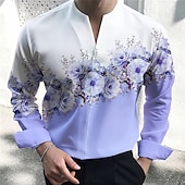 billige Plantemønster-Herre Blomstret Skjorte Skjorte med knapper Langermet Mote Gatemote Designer utendørs Avslappet Daglig Sommer Høst V-hals Trykt mønster Gul Rosa Blå Lilla Grå