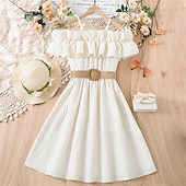 economico Vestiti casual-Bambino Da ragazza Vestito Tinta unica Manica corta Matrimonio Esterno Informale Con balze Festività Di tendenza Giornaliero Poliestere Al ginocchio Abito casual Vestito svasato Abito linea A Estate