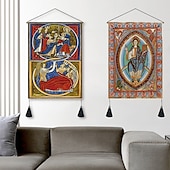 tanie zabytkowe gobeliny-zestaw 2 sztuk w stylu vintage średniowieczny tkany gobelin ścienny dekoracja koc kurtyna wisząca sypialnia dekoracja salonu nordycka bawełniana lniana frędzel 14 &quot;x 20&quot;