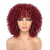 abordables Perruques de qualité supérieure-perruque afro bouclée avec une frange perruques courtes crépus bouclés pour les femmes noires fibre synthétique cheveux doux perruque afro courte bouclée