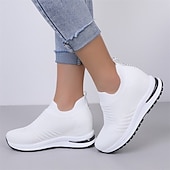 billiga Damsneakers-vita slip-on stickade sneakers för kvinnor - lätta och andas för vardagskomfort, perfekta för promenader, gym och avslappnade utflykter