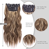 abordables Clip dans les extensions-4pcs clip dans les extensions de cheveux blond miel mélangé brun clair 20 pouces de long extensions de cheveux synthétiques ondulés