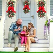 cheap Wreaths, Garlands &amp; Swags-Christmas Wreaths Xmas Swags with Lights Cordless Prelit Stairway Stairway Staircase Window Wall Decoration Teardrop Trim Wreath Rattan Shopping Mall Hotel Outdoor