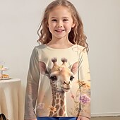 tanie 3D zwierzęta dziewczynki-Dla dziewczynek 3D Graficzny Zwierzę Żyrafa Podkoszulek T-shirt Długi rękaw Druk 3D Lato Jesień Aktywny Moda Śłodkie Dzieci 3-12 lat Na zewnątrz Codzienny Regularny