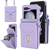 お買い得  サムスン用ケース-電話 ケース 用途 サムスンのギャラクシー Zフリップ6 Z Flip 5 Z Flip 4 Z Flip 3 ウォレットカードケース バンカーリング ストラップ付き 紛失・盗難防止 レトロ風 PC PUレザー
