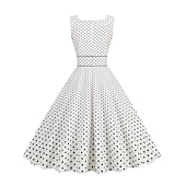 tanie Sukienki do biura-Damskie Falbana Nadruk Zabytkowa sukienka Sukienka midi Elegancja Groszki Kwadratowy dekolt Bez rękawów Codzienny Randka Wiosna Jesień Czarny Biały