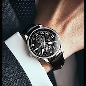 cheap Mechanical Watches-Mechanical Watch for Men Business Luxury Analog Wristwatch CalendarAutomatic Self-winding Moon Phase Waterproof Noctilucent Genuine Leather Watch Gift