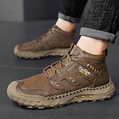 cheap Hiking Boots-Men&#039;s Brown Faux Leather Outdoor Hiking Boots with Handcrafted Stitching, Lace-Up Design, and Non-Slip Sole - Durable and Comfortable Adventure Footwear