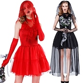 levne Klasický horor-Beetlejuice Duch nevěsta Lydia Deetzová Šaty Cosplay kostým Sukénka Dospělé Dámské Večírek Karneval Jednoduchý karnevalový kostým