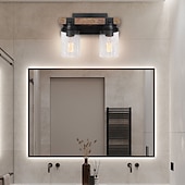 ieftine Lumini Vanity-Corpuri de iluminat baie de fermă, 1/2/3 lumini lumini de baie pe oglindă, lumini de vanity din lemn rustic, abajur din sticlă semințe pentru baie, aplice vintage pentru baie, living, hol, dormitor