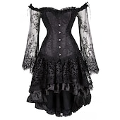 tanie Gotyk-Seksowny Retro / vintage Rokoko Krótki Mini Sukienka Gorset na biust gorset Żakard Koronka Z odsłoniętymi ramionami Strój na bal maskowy Damskie Halloween Karnawał Bal maskowy Studniówka Impreza