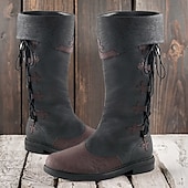 economico Stivali da uomo-stivali da uomo stivali da cowboy retrò stivali rinascimentali casual outdoor daily pu traspirante confortevole antiscivolo con lacci corteccia marrone nero autunno inverno